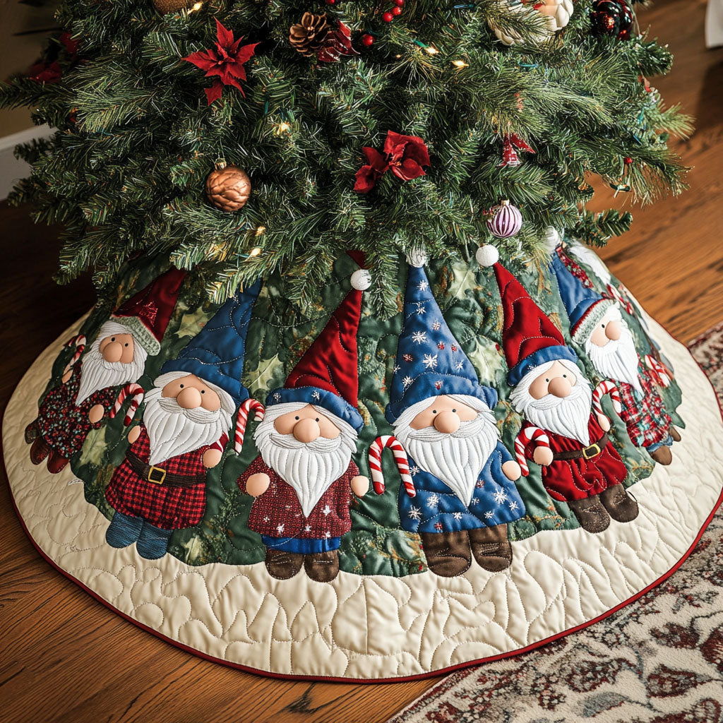 Gnome Yuletide Cheer Quilted Christmas Tree Skirt-Myprintsy