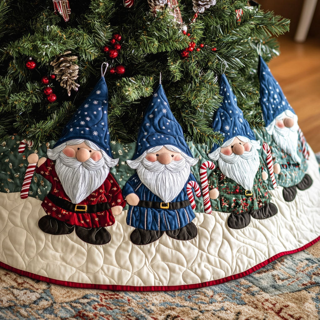 Gnomes Wonderland Quilted Christmas Tree Skirt-Myprintsy