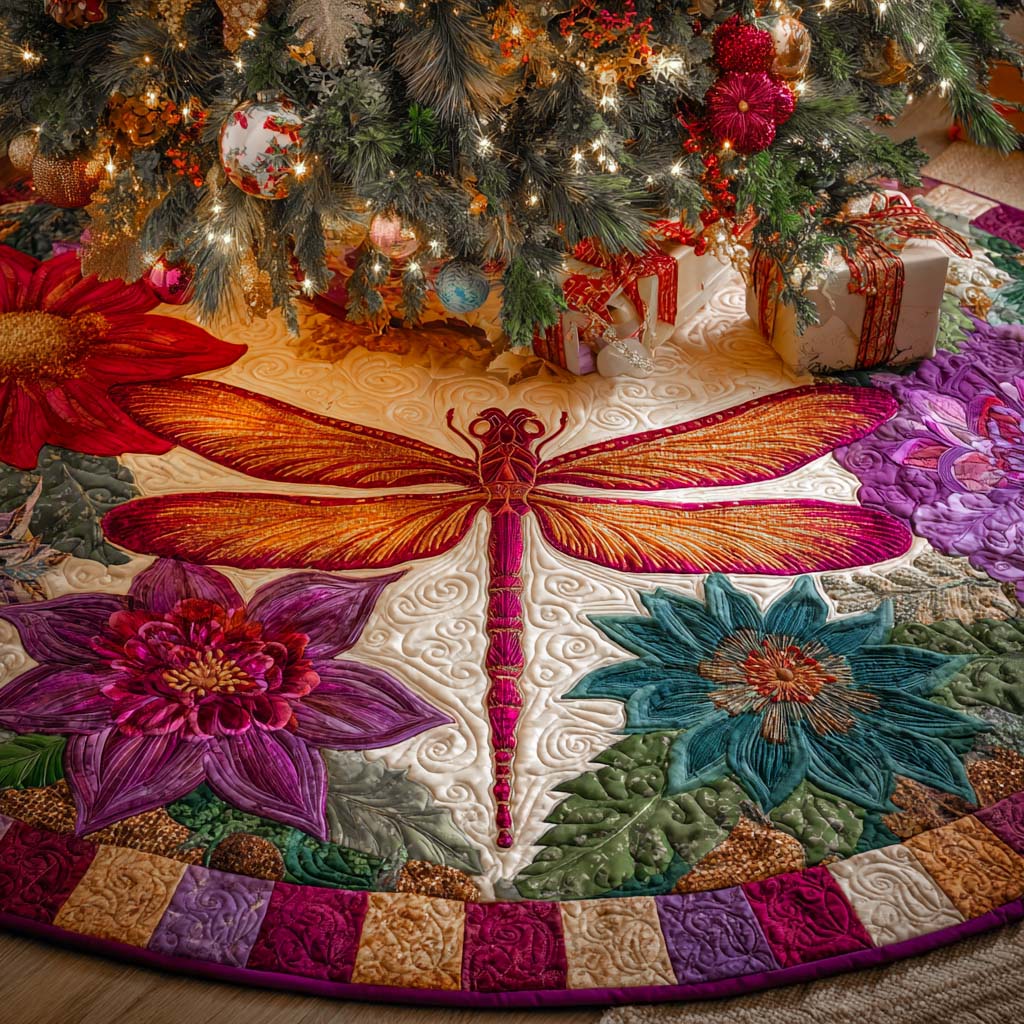 Golden Blossom Harmony Quilted Tree Skirt-Myprintsy