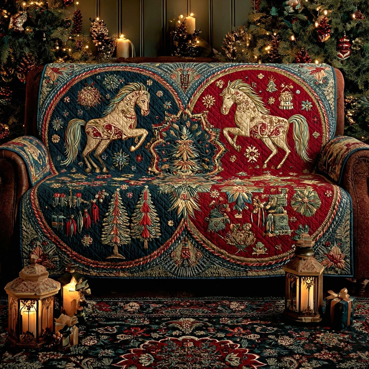 Golden Carousel Christmas Quilted Sofa Cover VTQ-Myprintsy