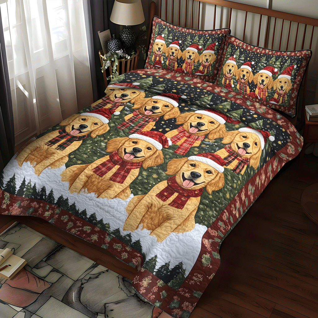 Golden Christmas -Piece Quilted Bedding Set VTQ-Myprintsy