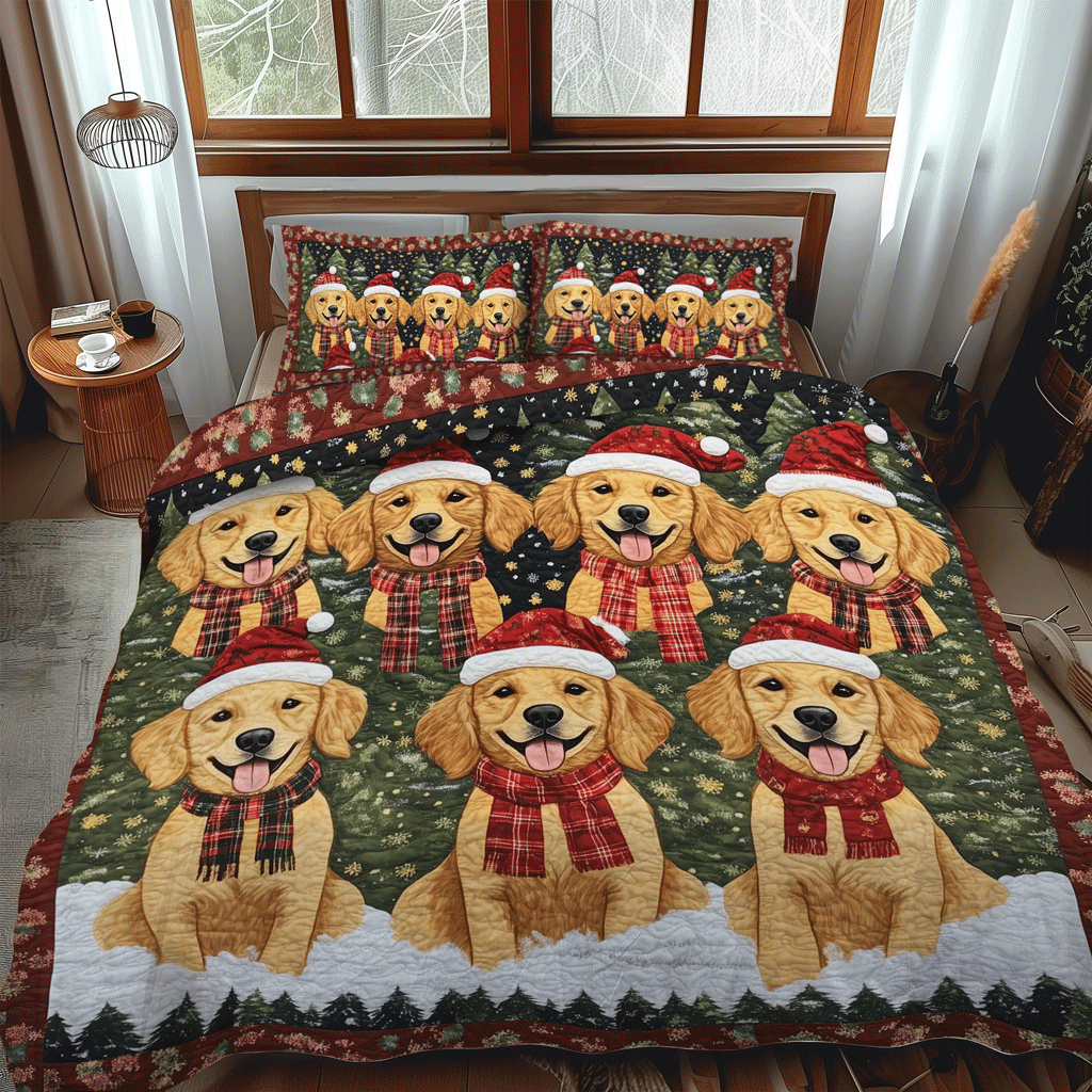 Golden Christmas -Piece Quilted Bedding Set VTQ-Myprintsy