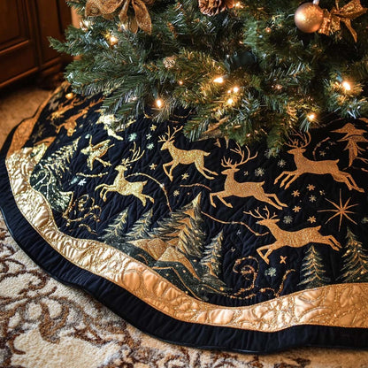 Golden Horns Christmas Quilted Tree Skirt-Myprintsy
