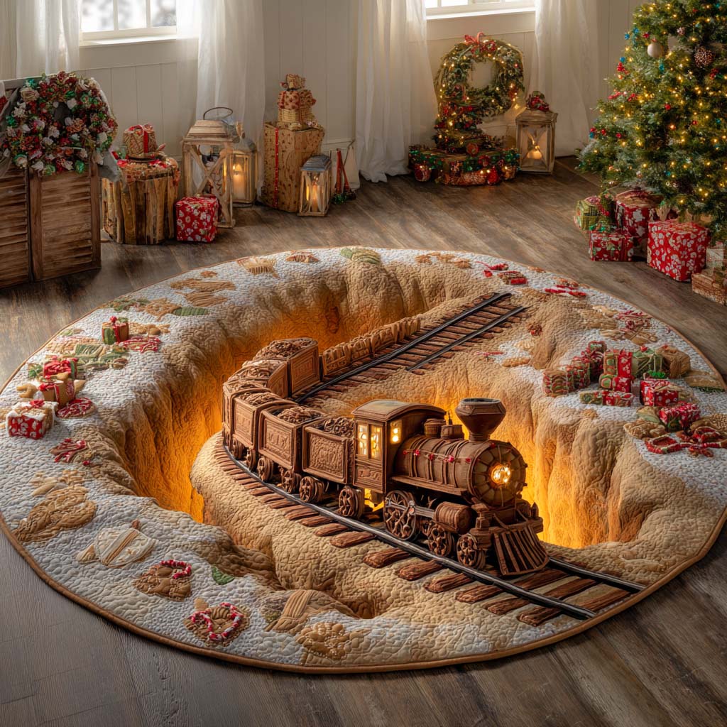 Golden Lantern Railway Quilted Round Mat VTQ-Myprintsy