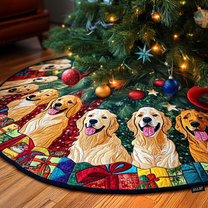 Golden Paws Christmas Quilted Tree Skirt-Myprintsy