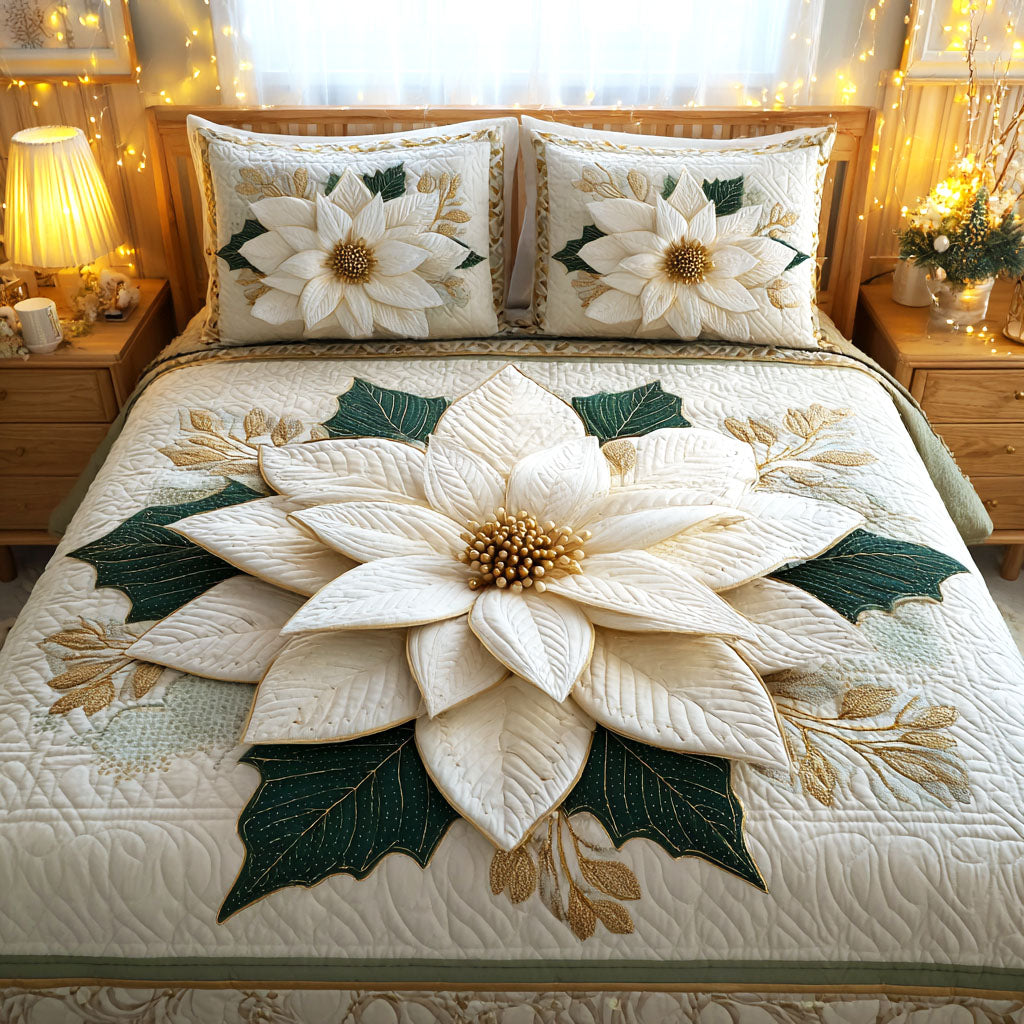 Golden Poinsettia Bloom -Piece Quilted Bedding Set VTQ-Myprintsy