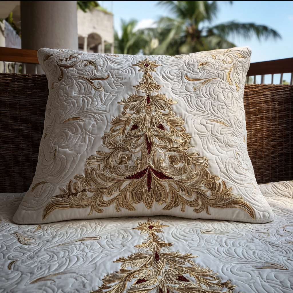 Golden Poinsettia Quilted Bedding Pillow Case VTQ-Myprintsy