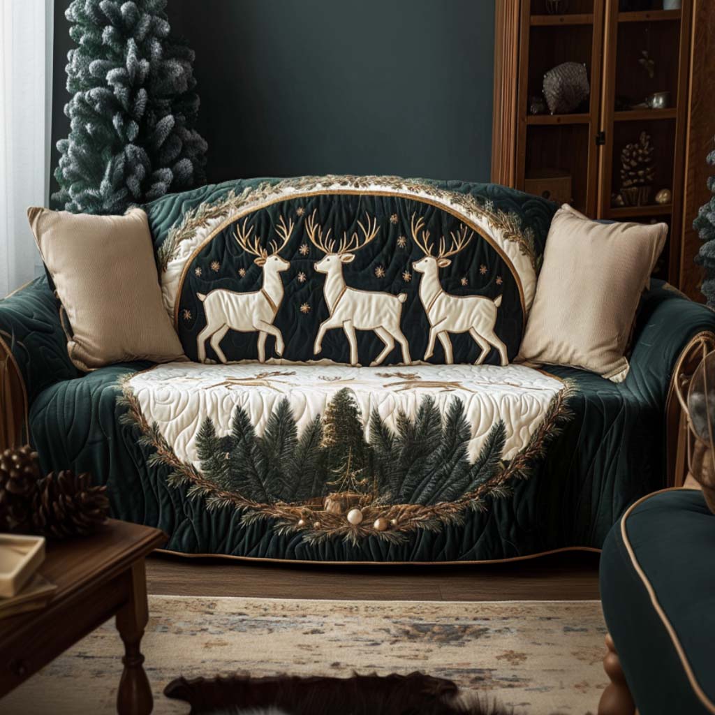 Golden Reindeer Quilted Sofa Cover VTQ-Myprintsy