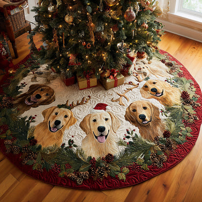 Golden Retriever Cheer Quilted Christmas Tree Skirt-Myprintsy