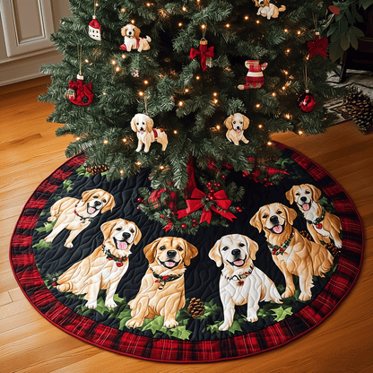 Golden Retriever Cheer Quilted Christmas Tree Skirt-Myprintsy