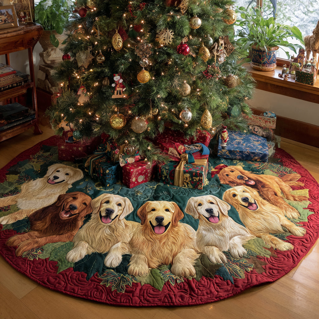 Golden Retriever Delight Quilted Christmas Tree Skirt VTQ-Myprintsy