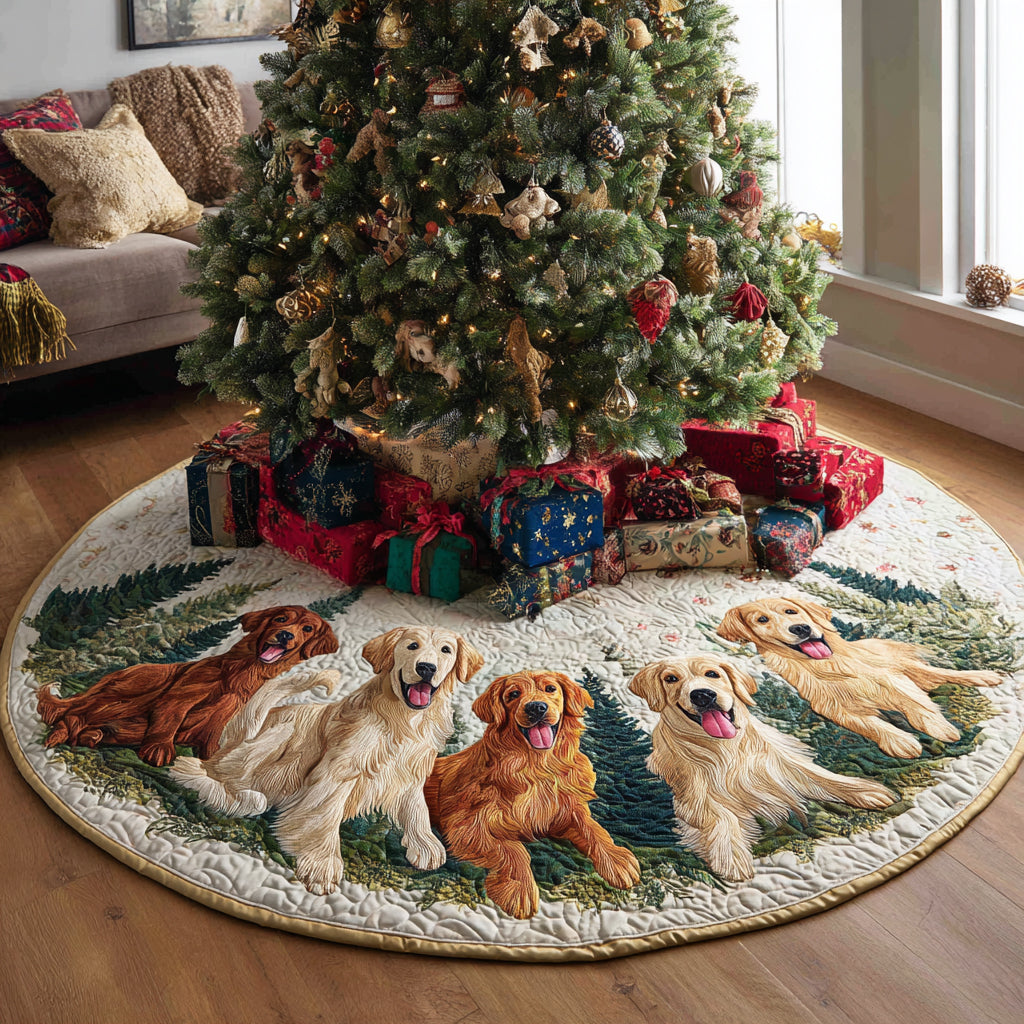 Golden Retriever Gathering Quilted Christmas Tree Skirt VTQ-Myprintsy