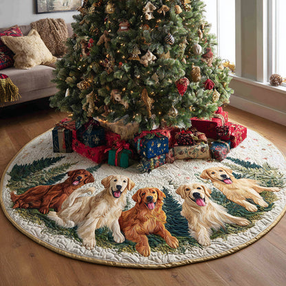 Golden Retriever Gathering Quilted Christmas Tree Skirt VTQ-Myprintsy