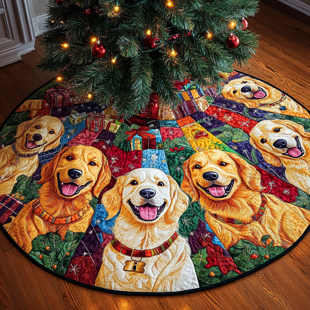 Golden Retriever Joy Christmas Quilted Tree Skirt VTQ-Myprintsy