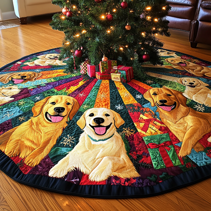 Golden Retriever Magic Christmas Quilted Tree Skirt-Myprintsy