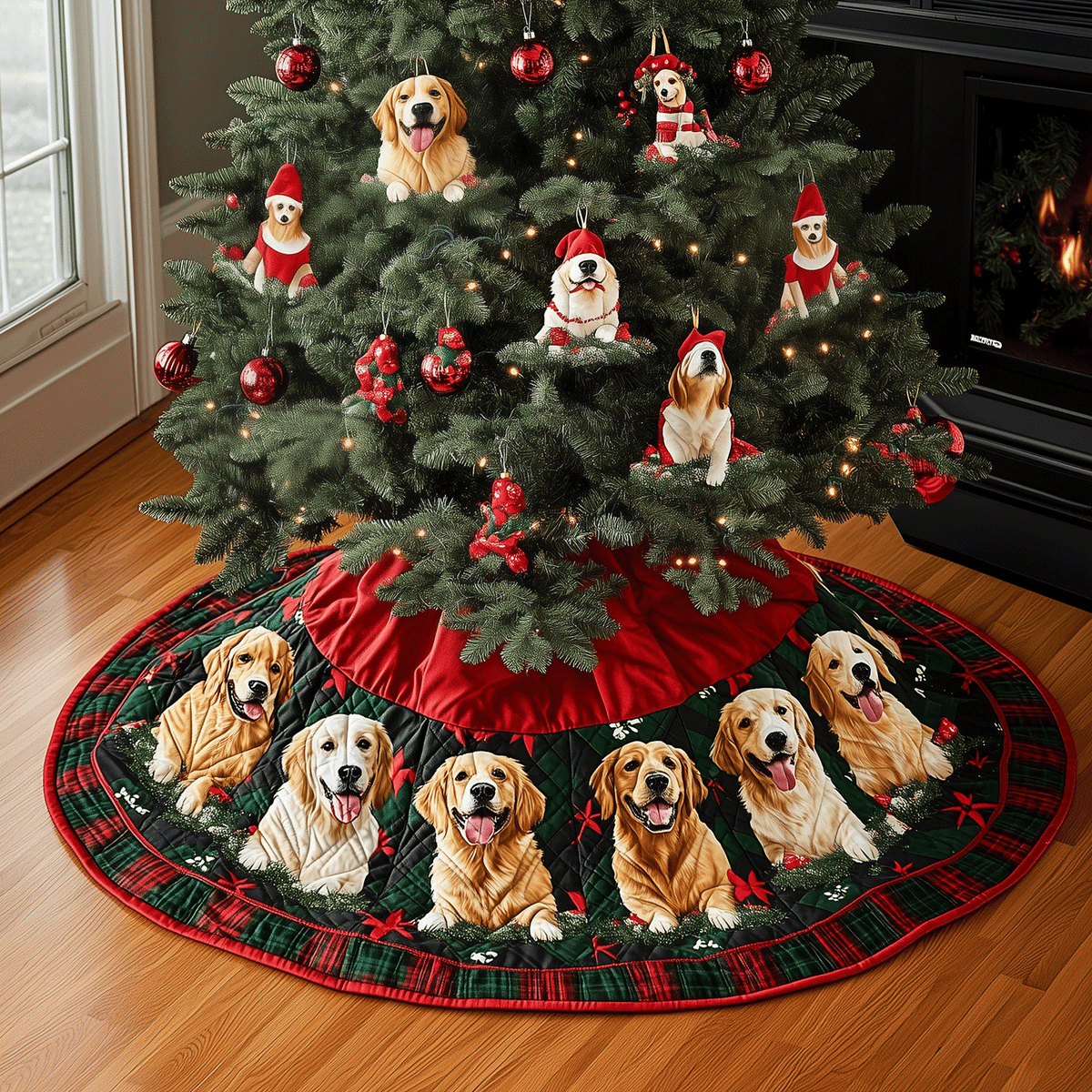 Golden Retriever Magic Quilted Christmas Tree Skirt-Myprintsy
