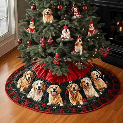Golden Retriever Magic Quilted Christmas Tree Skirt-Myprintsy