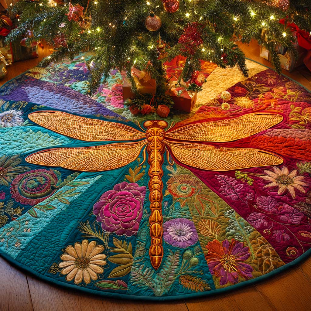 Golden Serenity Wings Quilted Tree Skirt-Myprintsy