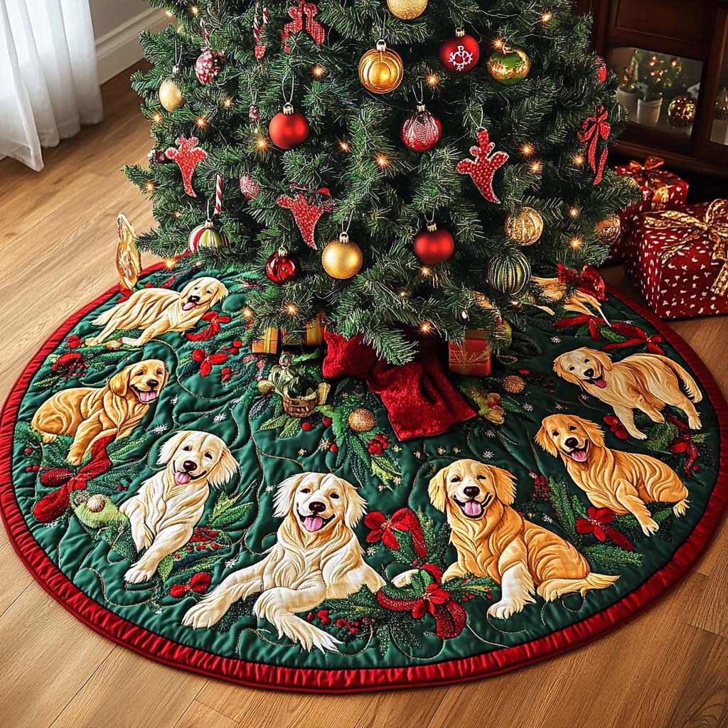 Golden Smile Christmas Quilted Tree Skirt-Myprintsy