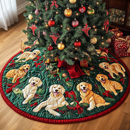 Golden Smile Christmas Quilted Tree Skirt-Myprintsy
