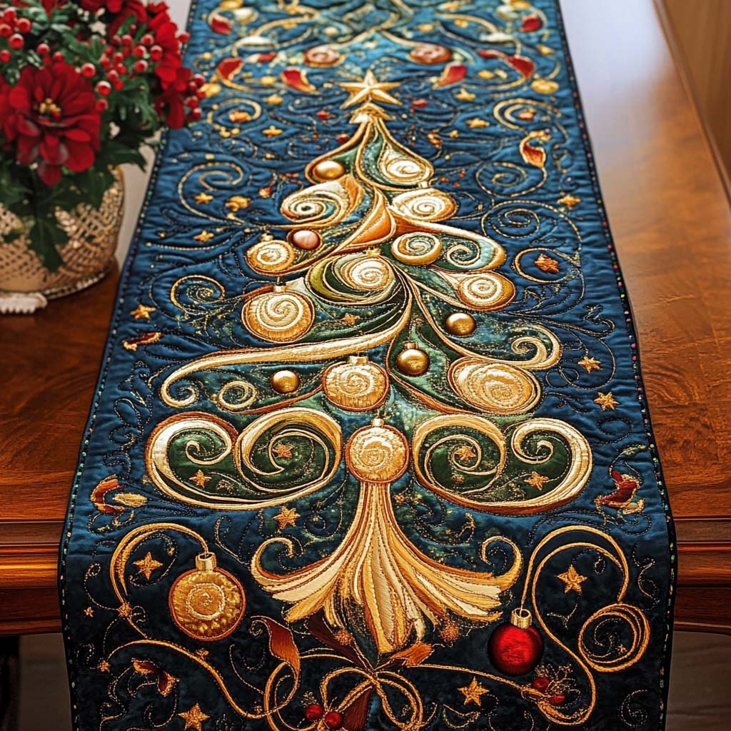 Golden Spiral Pines Quilted Table Runner VTQ-Myprintsy