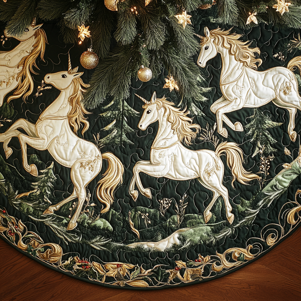 Golden Starlight Christmas Quilted Tree Skirt-Myprintsy