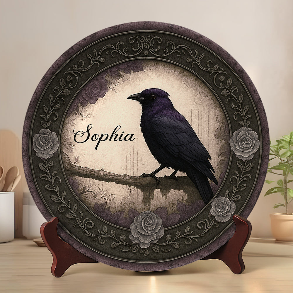 Gothic Raven - Personalized Ceramic Round Plate - Plates For Decoration-Myprintsy