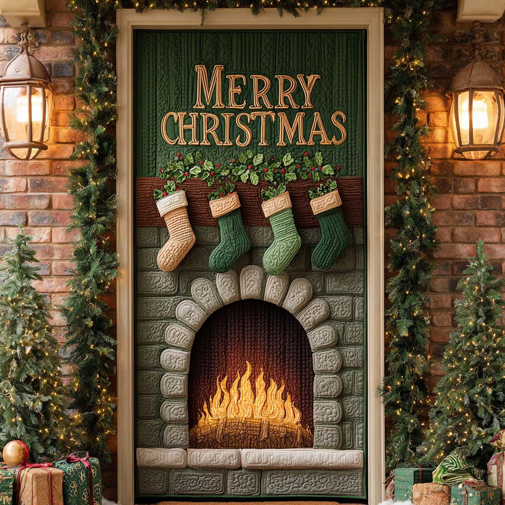 Green Classic Fireplace Quilted Door Cover VTQ-Myprintsy
