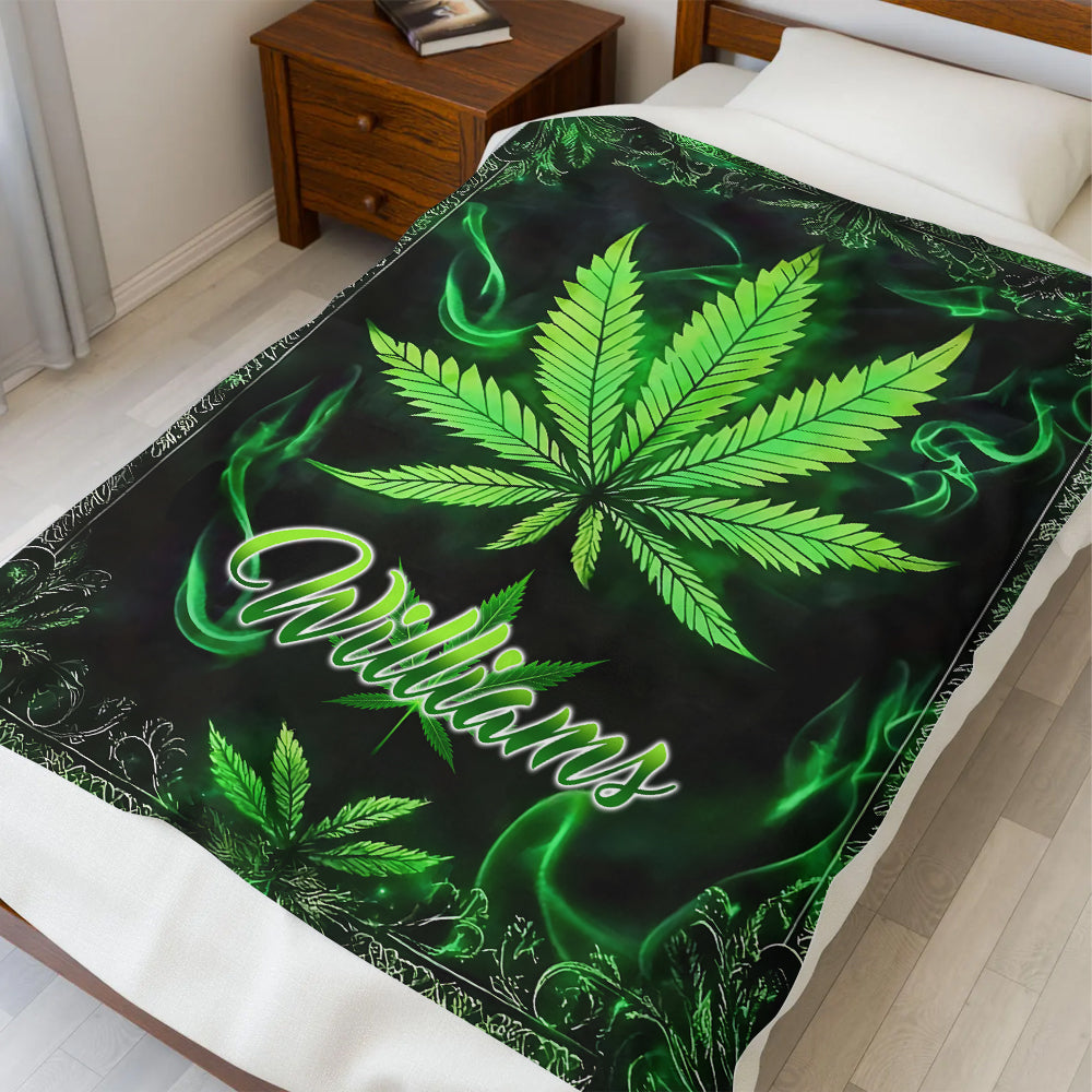 Green Maple Leaf - Personalized Blanket-Myprintsy