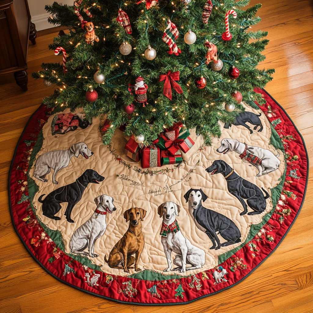 Greyhound Joy Christmas Quilted Tree Skirt-Myprintsy