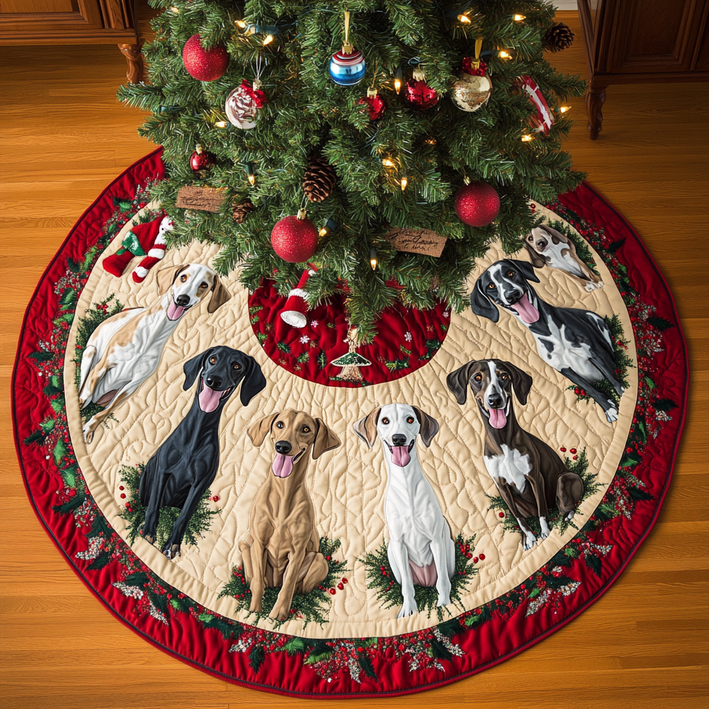 Greyhound Wonderland Christmas Quilted Tree Skirt-Myprintsy