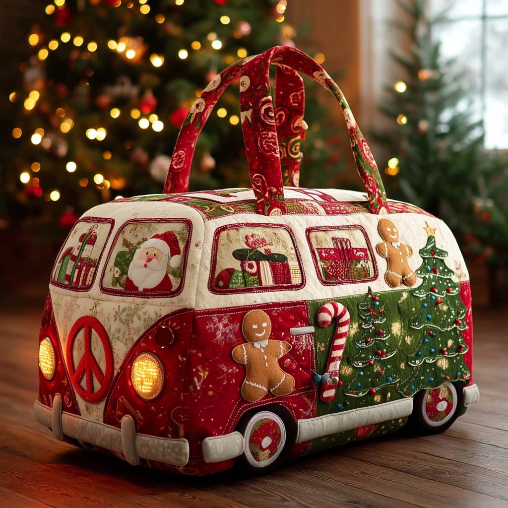 Groovy Christmas Trip Quilted Duffle Bag VTQ-Myprintsy