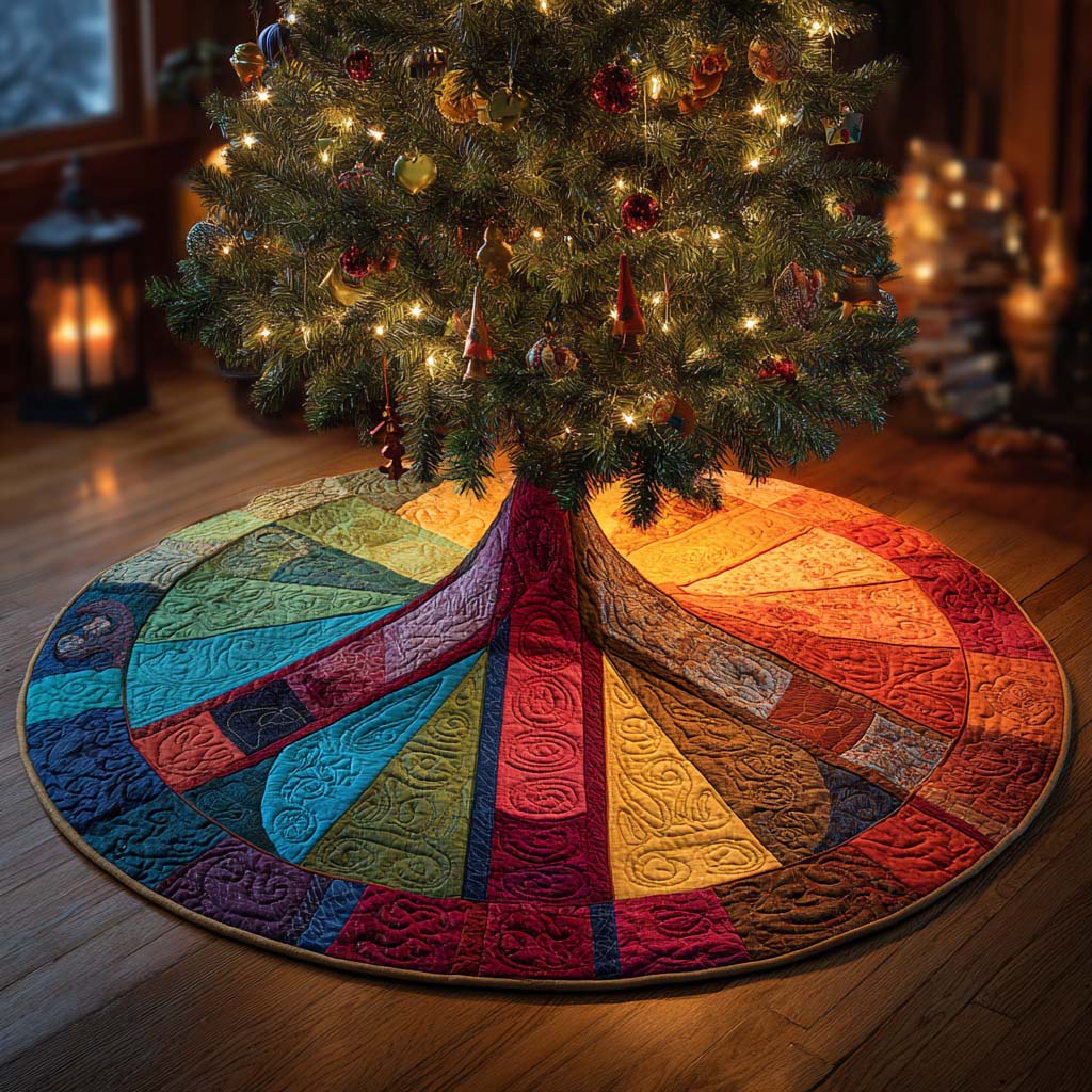Groovy Sunburst Christmas Quilted Tree Skirt-Myprintsy
