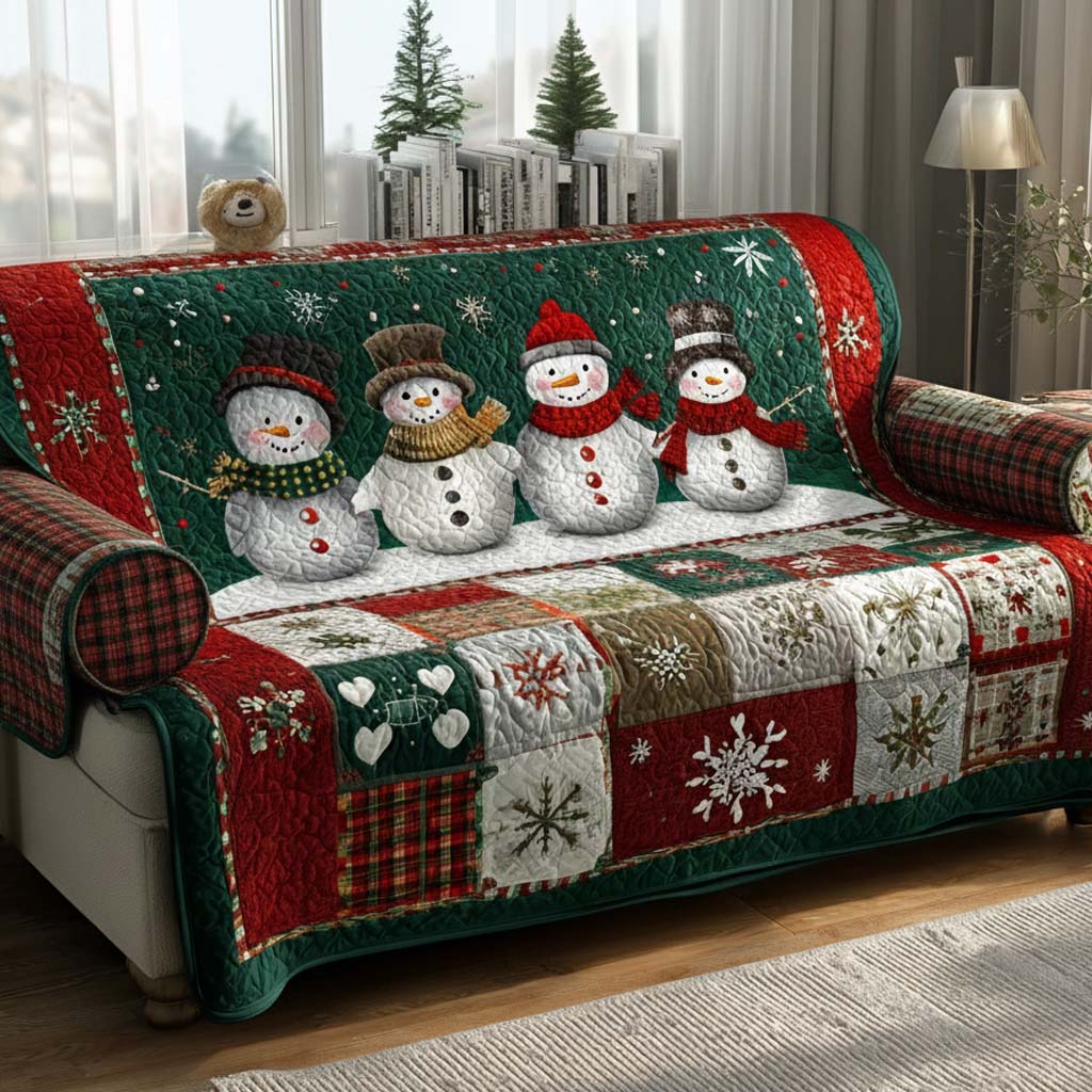 Group Snowmen Christmas Quilted Sofa Cover VTQ-Myprintsy