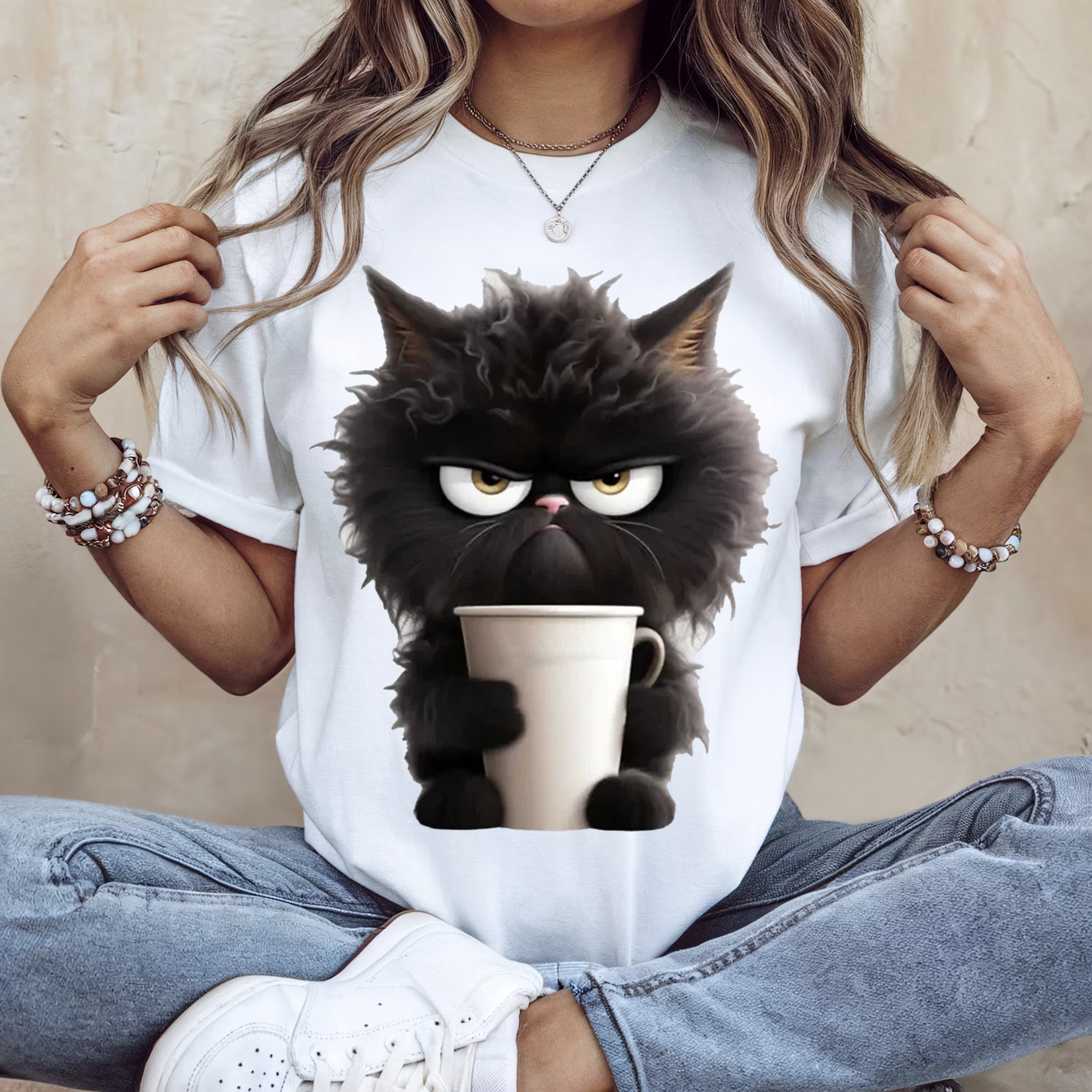 Grumpy Cat with Coffee - Personalized Shirt-Myprintsy