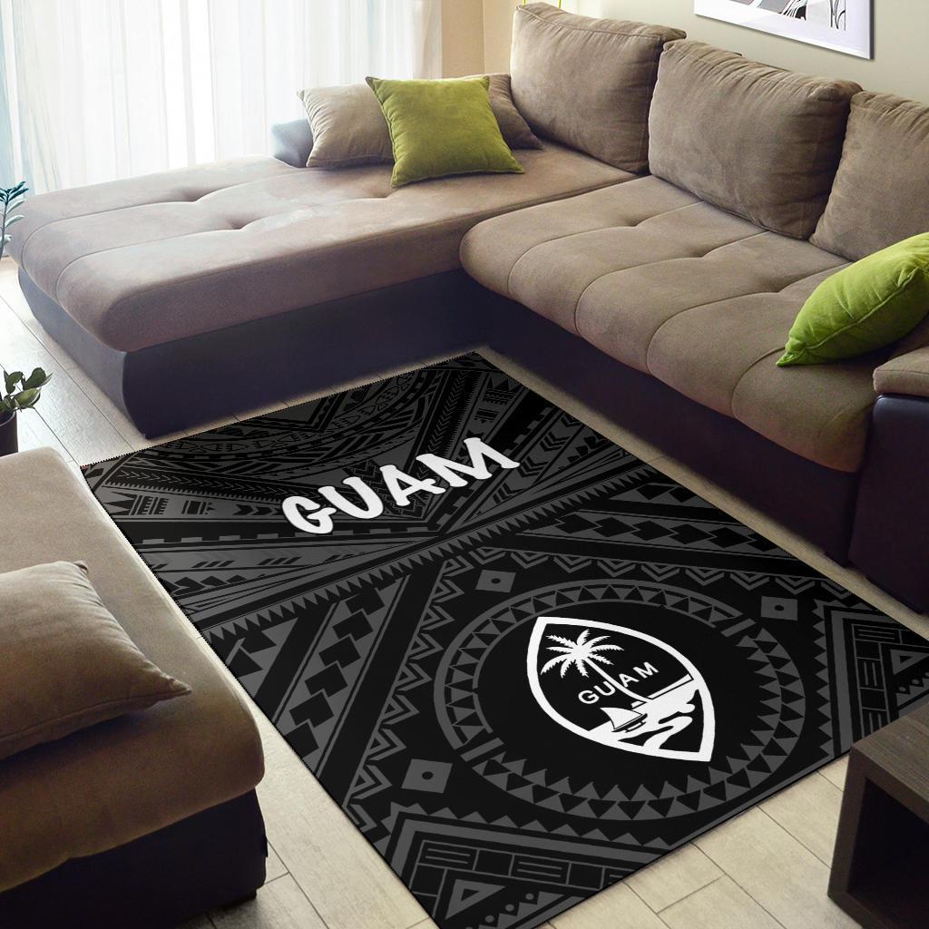 Guam Area Rug - Guam Seal With Polynesian Tattoo Style (Black)-Myprintsy