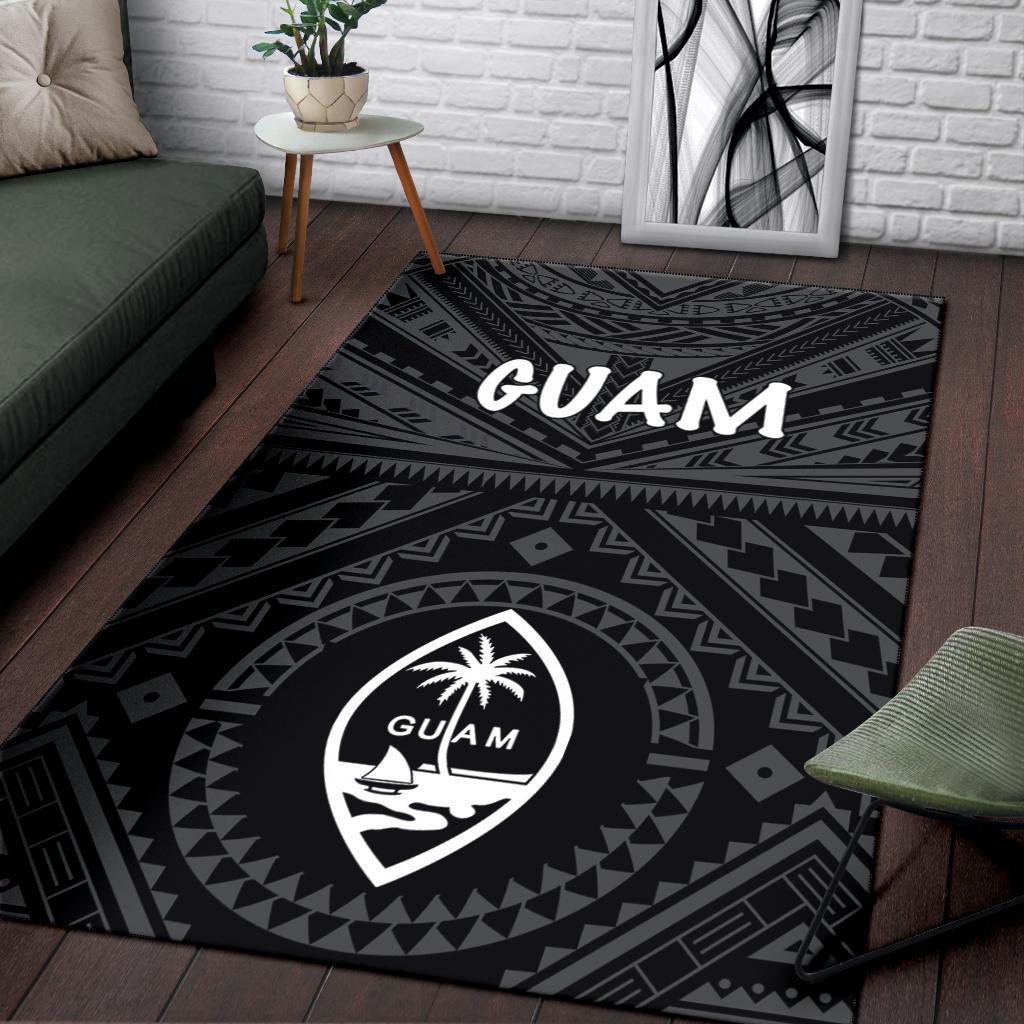 Guam Area Rug - Guam Seal With Polynesian Tattoo Style (Black)-Myprintsy