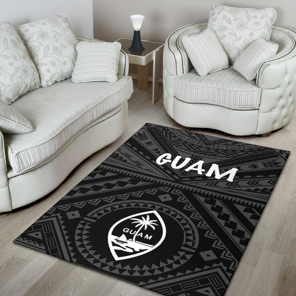 Guam Area Rug - Guam Seal With Polynesian Tattoo Style (Black)-Myprintsy