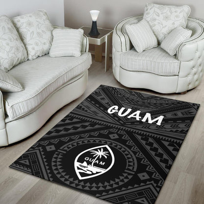 Guam Area Rug - Guam Seal With Polynesian Tattoo Style (Black)-Myprintsy