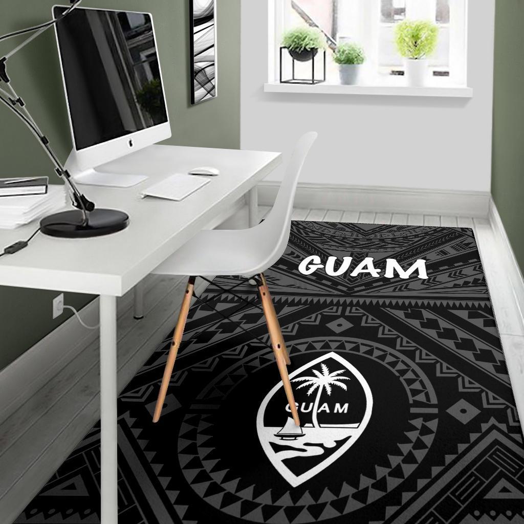 Guam Area Rug - Guam Seal With Polynesian Tattoo Style (Black)-Myprintsy