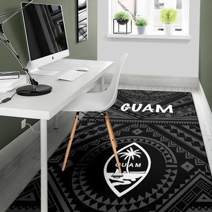 Guam Area Rug - Guam Seal With Polynesian Tattoo Style (Black)-Myprintsy