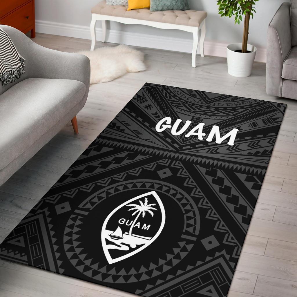 Guam Area Rug - Guam Seal With Polynesian Tattoo Style (Black)-Myprintsy