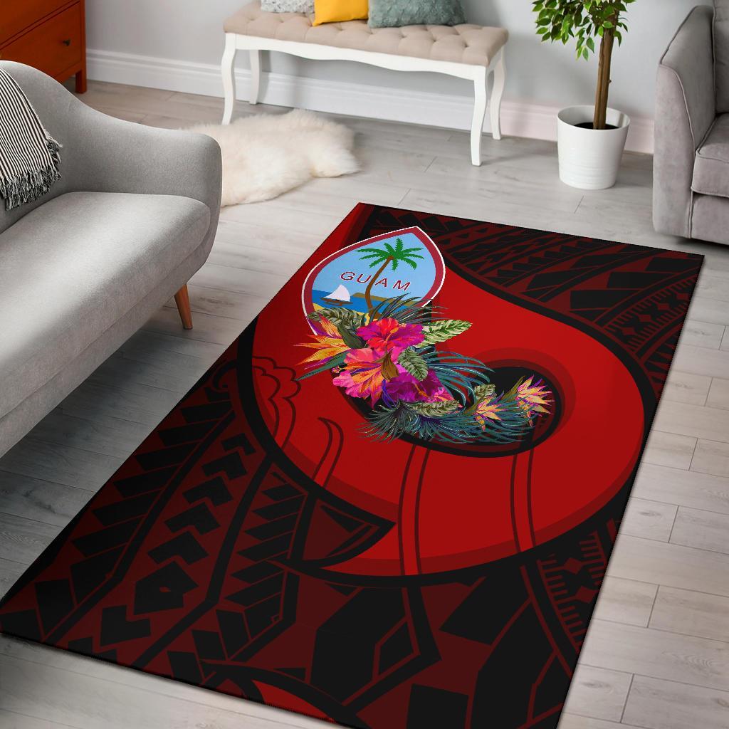 Guam Area Rug - Polynesian Hook And Hibiscus (Red)-Myprintsy