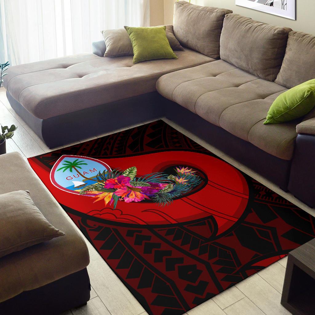 Guam Area Rug - Polynesian Hook And Hibiscus (Red)-Myprintsy