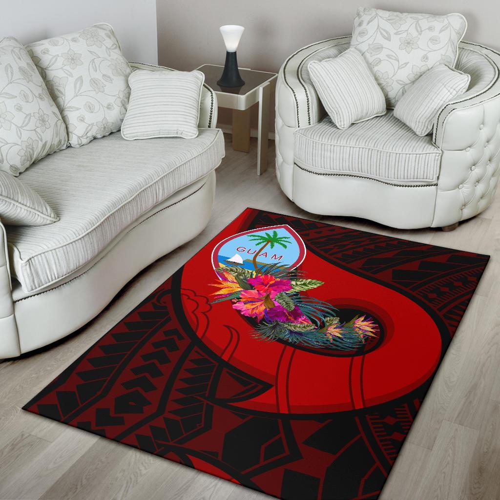 Guam Area Rug - Polynesian Hook And Hibiscus (Red)-Myprintsy
