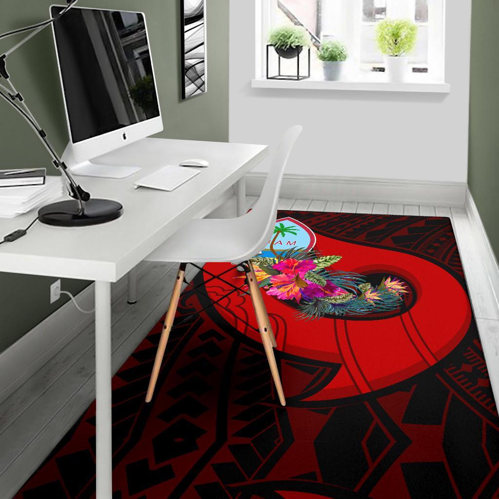 Guam Area Rug - Polynesian Hook And Hibiscus (Red)-Myprintsy