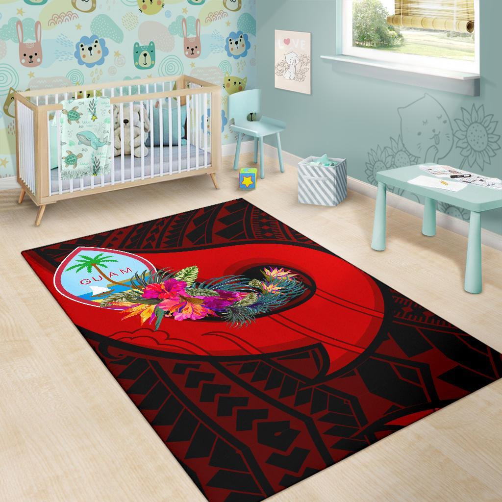 Guam Area Rug - Polynesian Hook And Hibiscus (Red)-Myprintsy