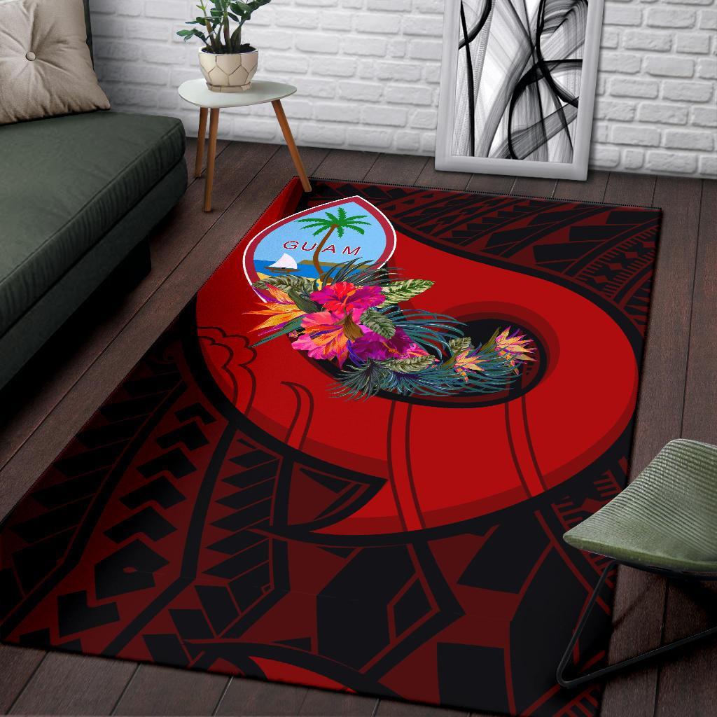 Guam Area Rug - Polynesian Hook And Hibiscus (Red)-Myprintsy