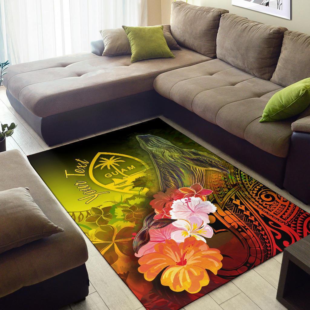 Guam Custom Personalised Area Rug - Humpback Whale with Tropical Flowers (Yellow)-Myprintsy
