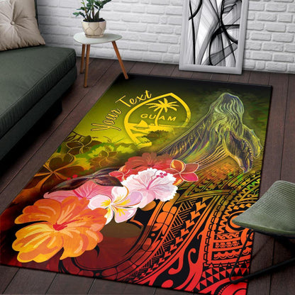 Guam Custom Personalised Area Rug - Humpback Whale with Tropical Flowers (Yellow)-Myprintsy